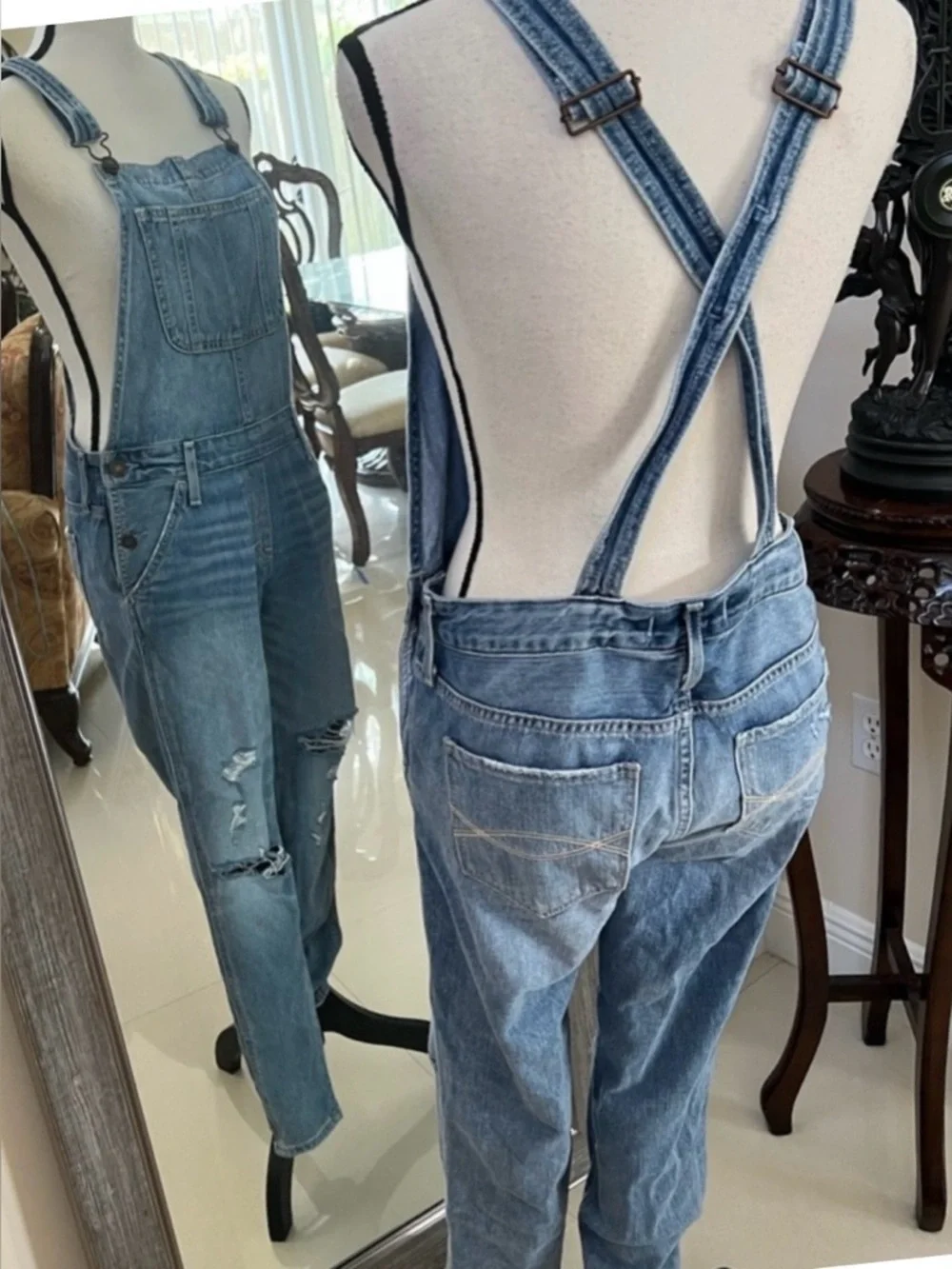 Abercrombie & Fitch light wash denim overalls - Picture 4 of 5